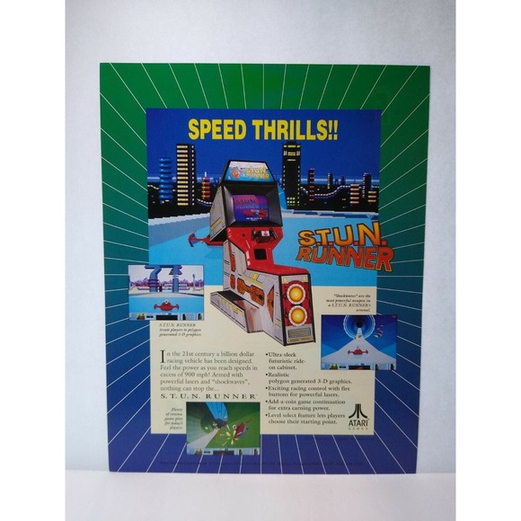 Stun Runner Arcade Flyer Atari Original 1989 Video Game Art Promo 8.5" x 11" - Picture 2 of 3